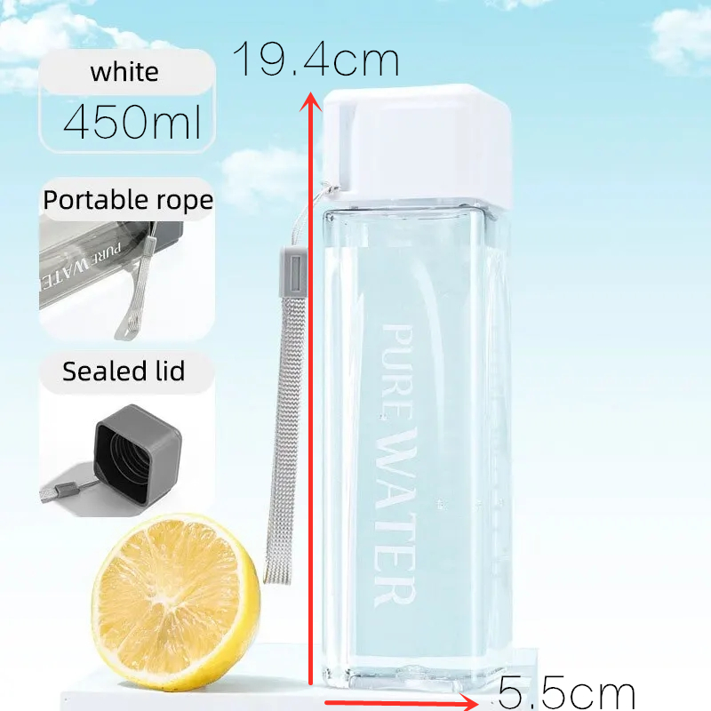 450ml,1 Pcs Clear Square Drink - огляд і ціна Outdoor Sport Glass Water Bottle